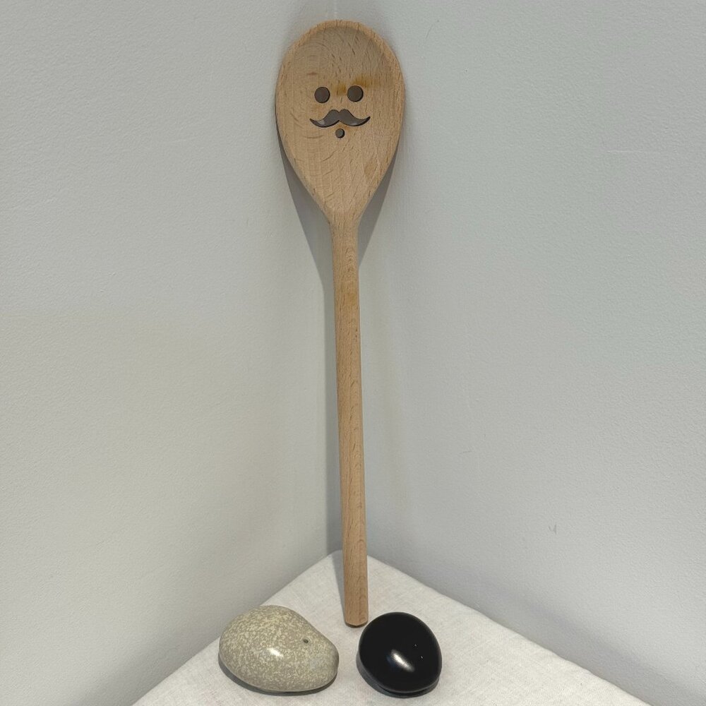 3/$20 Cute Kitchen Set – Salt & Pepper Shakers + Whimsical Mustache Wooden Spoon